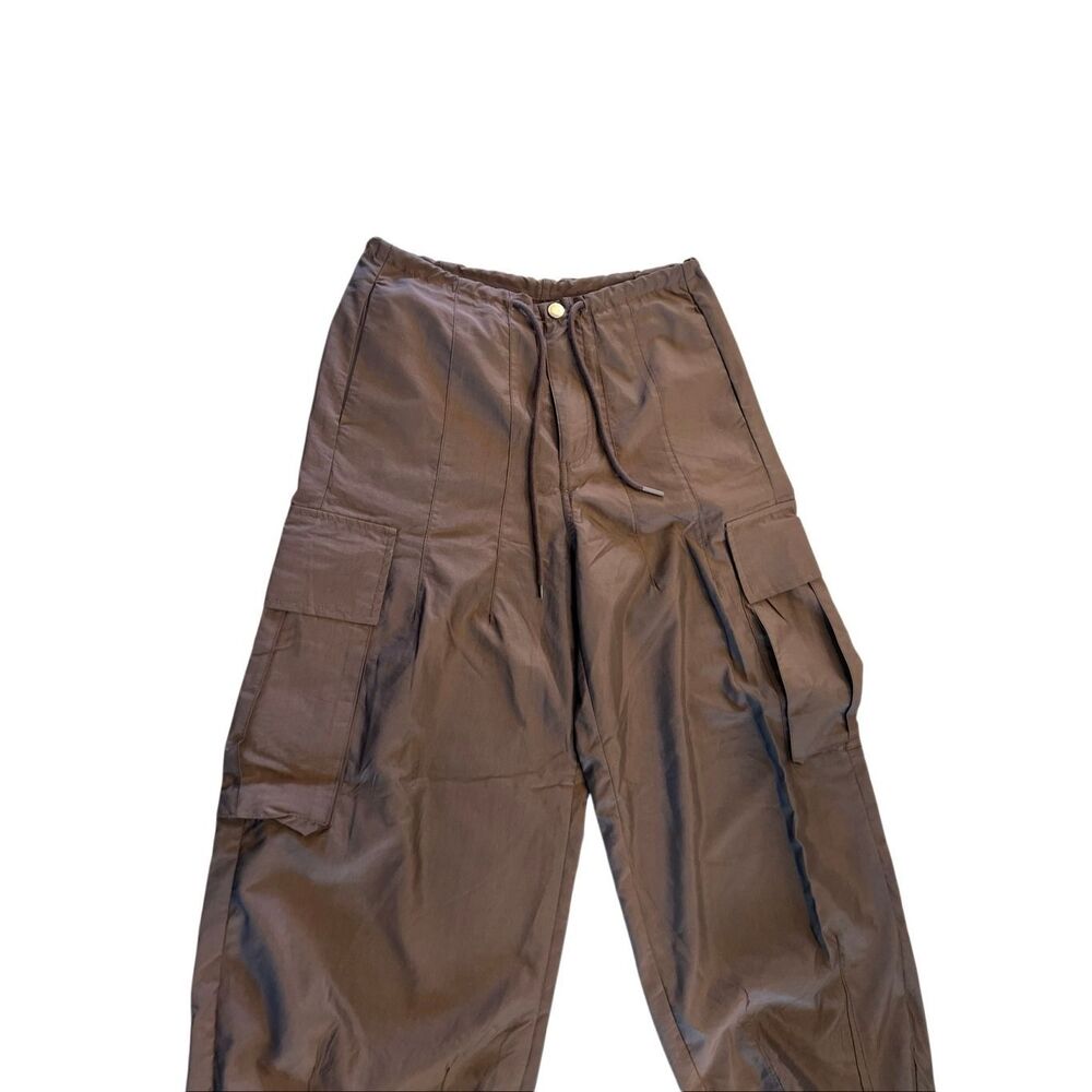 Women's Drawstring Waistband Straight Wide Leg Utility Cargo Pants Black Size XS - Picture 2 of 4